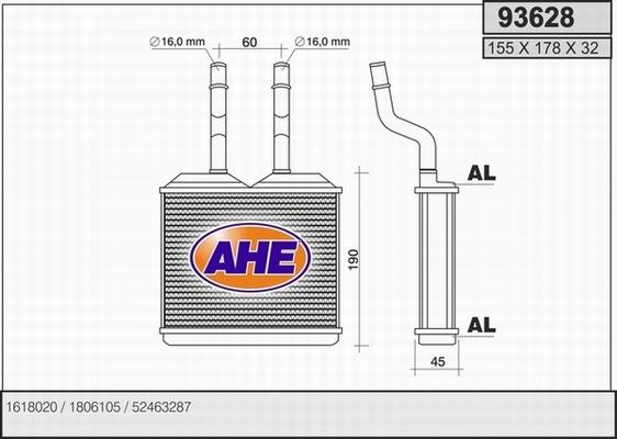 AHE 93628 - Теплообмінник, опалення салону autozip.com.ua