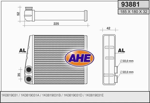 AHE 93881 - Теплообмінник, опалення салону autozip.com.ua
