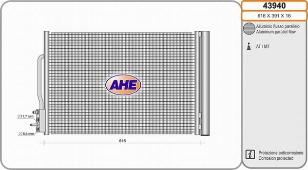AHE 43940 - Конденсатор, кондиціонер autozip.com.ua