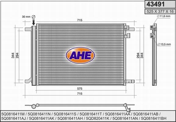 AHE 43491 - Конденсатор, кондиціонер autozip.com.ua