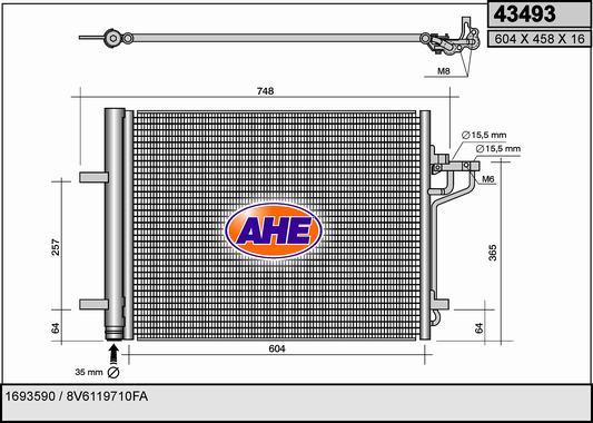 AHE 43493 - Конденсатор, кондиціонер autozip.com.ua