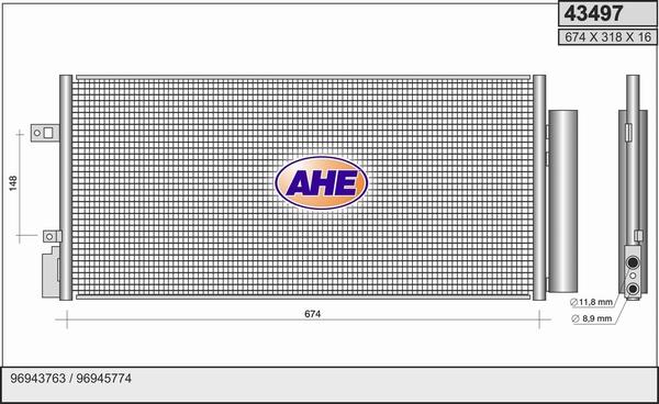 AHE 43497 - Конденсатор, кондиціонер autozip.com.ua