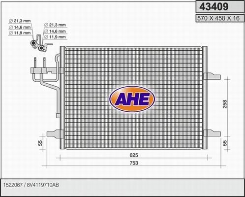 AHE 43409 - Конденсатор, кондиціонер autozip.com.ua