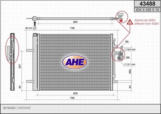 AHE 43488 - Конденсатор, кондиціонер autozip.com.ua
