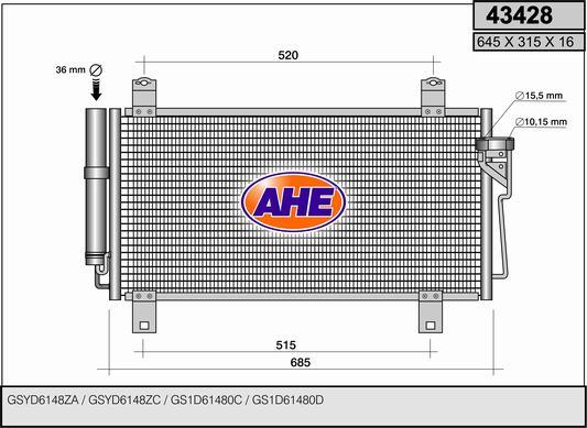 AHE 43428 - Конденсатор, кондиціонер autozip.com.ua