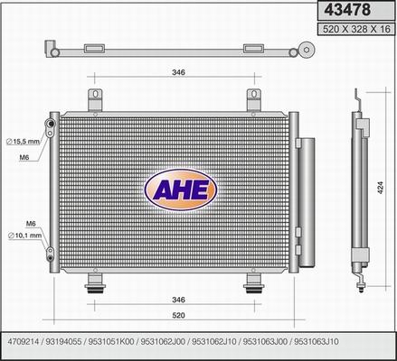 AHE 43478 - Конденсатор, кондиціонер autozip.com.ua