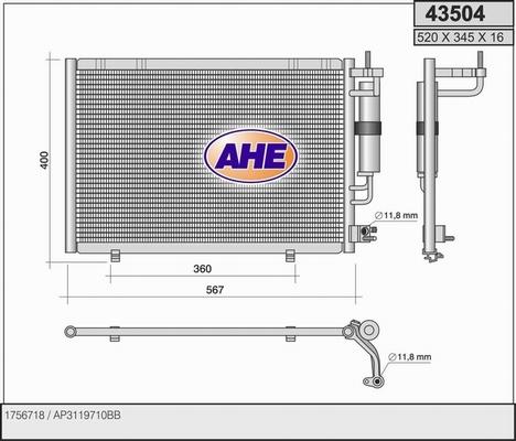 AHE 43504 - Конденсатор, кондиціонер autozip.com.ua