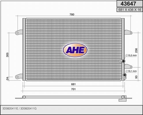 AHE 43647 - Конденсатор, кондиціонер autozip.com.ua