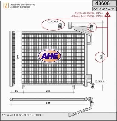 AHE 43608 - Конденсатор, кондиціонер autozip.com.ua