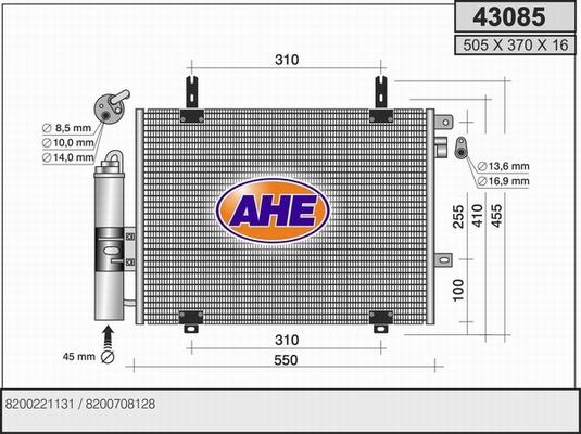 AHE 43085 - Конденсатор, кондиціонер autozip.com.ua