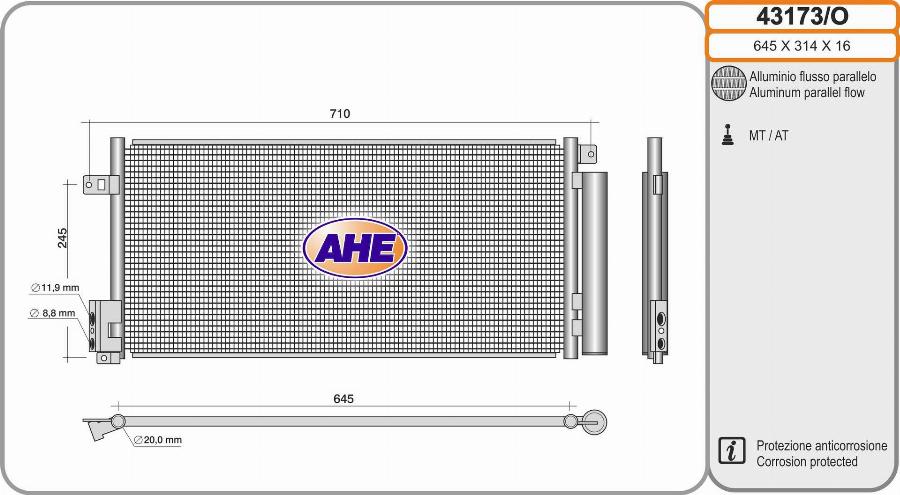 AHE 43173/O - Конденсатор, кондиціонер autozip.com.ua