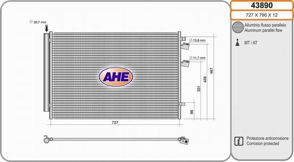 AHE 43890 - Конденсатор, кондиціонер autozip.com.ua