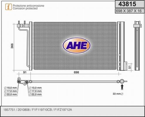 AHE 43815 - Конденсатор, кондиціонер autozip.com.ua