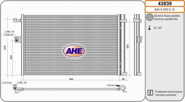 AHE 43839 - Конденсатор, кондиціонер autozip.com.ua