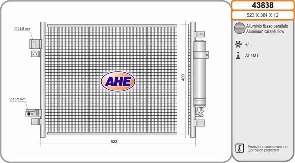 AHE 43838 - Конденсатор, кондиціонер autozip.com.ua