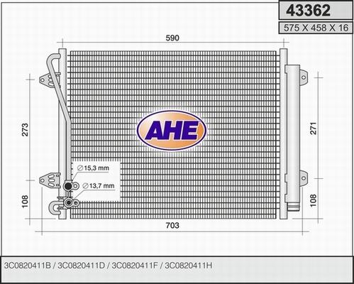 AHE 43362 - Конденсатор, кондиціонер autozip.com.ua