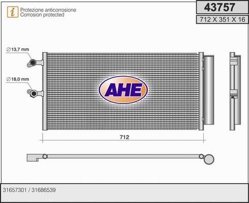 AHE 43757 - Конденсатор, кондиціонер autozip.com.ua