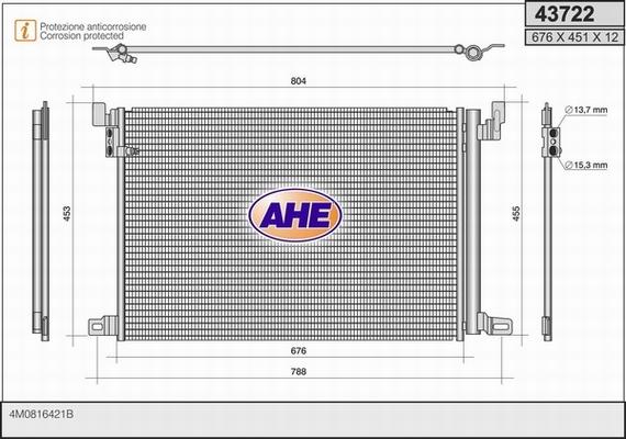 AHE 43722 - Конденсатор, кондиціонер autozip.com.ua