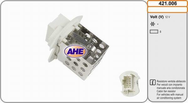 AHE 421.006 - Додатковий резистор, електромотор - вентилятор радіатора autozip.com.ua