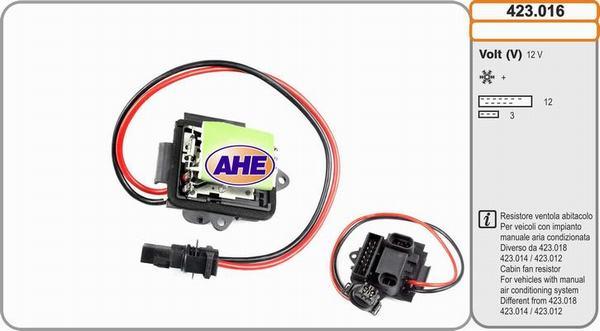 AHE 423.016 - Додатковий резистор, електромотор - вентилятор радіатора autozip.com.ua
