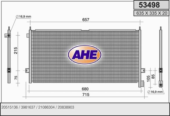 AHE 53498 - Конденсатор, кондиціонер autozip.com.ua