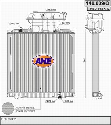 AHE 140.009/O - Радіатор, охолодження двигуна autozip.com.ua