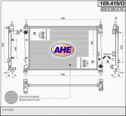 AHE 109.416/O - Радіатор, охолодження двигуна autozip.com.ua