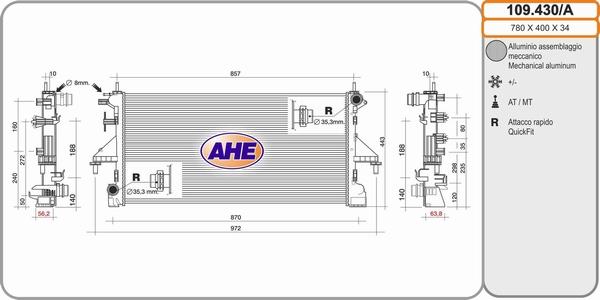 AHE 109.430/A - Радіатор, охолодження двигуна autozip.com.ua