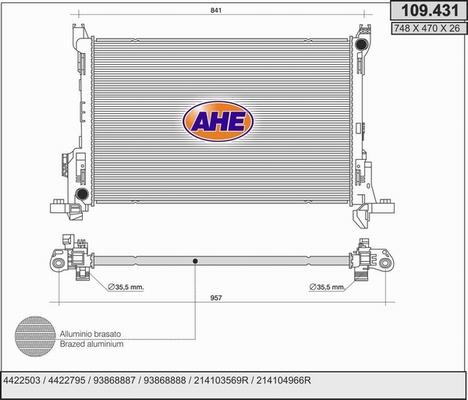 AHE 109.431 - Радіатор, охолодження двигуна autozip.com.ua