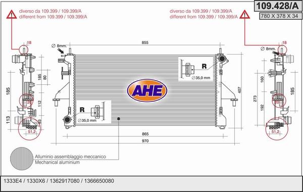 AHE 109.428/A - Радіатор, охолодження двигуна autozip.com.ua