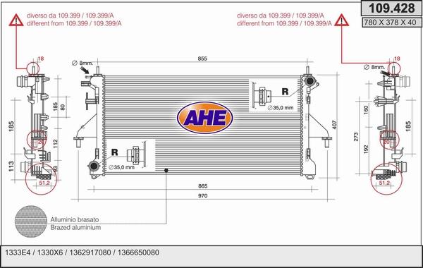 AHE 109.428 - Радіатор, охолодження двигуна autozip.com.ua