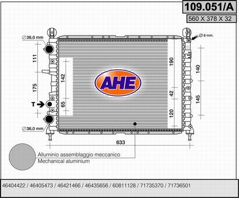 AHE 109.051/A - Радіатор, охолодження двигуна autozip.com.ua