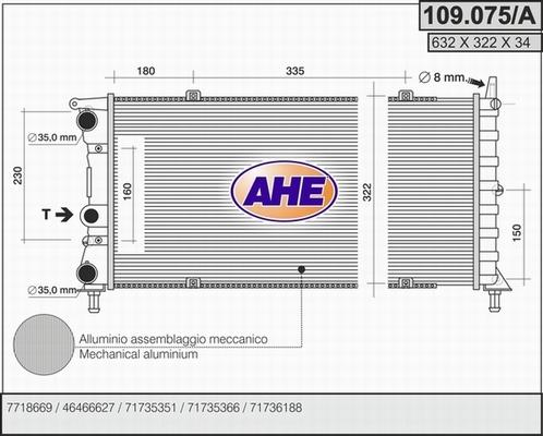 AHE 109.075/A - Радіатор, охолодження двигуна autozip.com.ua