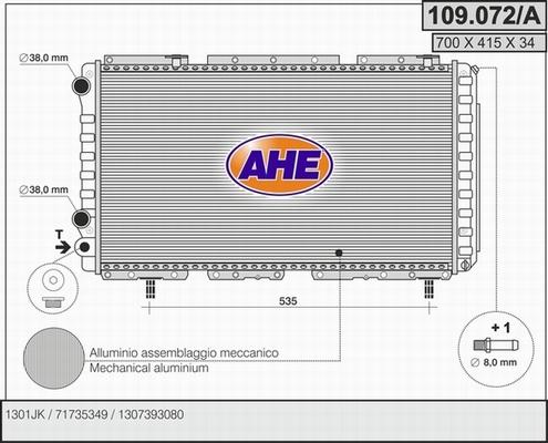 AHE 109.072/A - Радіатор, охолодження двигуна autozip.com.ua