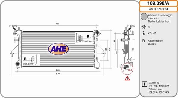 AHE 109.398/A - Радіатор, охолодження двигуна autozip.com.ua