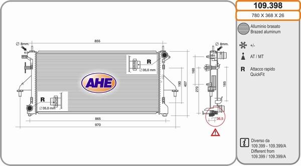 AHE 109.398 - Радіатор, охолодження двигуна autozip.com.ua