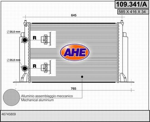AHE 109.341/A - Радіатор, охолодження двигуна autozip.com.ua