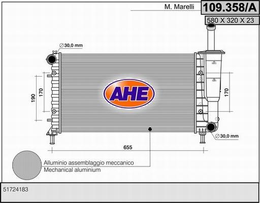 AHE 109.358/A - Радіатор, охолодження двигуна autozip.com.ua