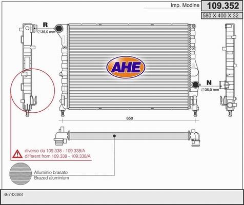 AHE 109.352 - Радіатор, охолодження двигуна autozip.com.ua