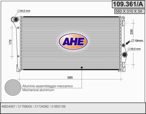 AHE 109.361/A - Радіатор, охолодження двигуна autozip.com.ua