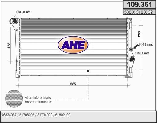AHE 109.361 - Радіатор, охолодження двигуна autozip.com.ua