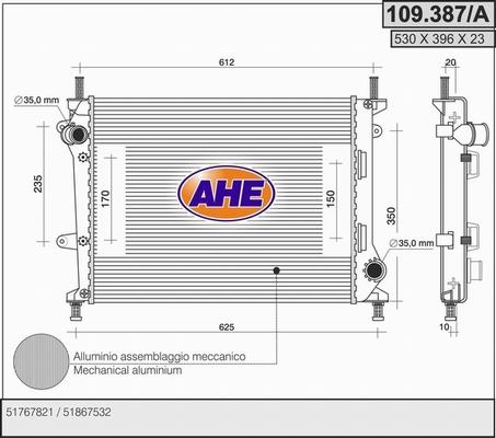 AHE 109.387/A - Радіатор, охолодження двигуна autozip.com.ua