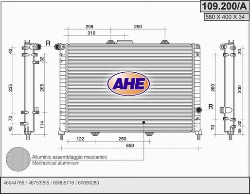 AHE 109.200/A - Радіатор, охолодження двигуна autozip.com.ua