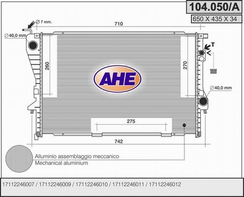 AHE 104.050/A - Радіатор, охолодження двигуна autozip.com.ua