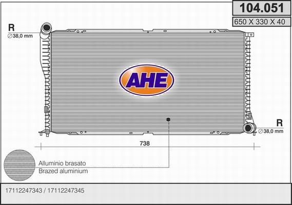 AHE 104.051 - Радіатор, охолодження двигуна autozip.com.ua