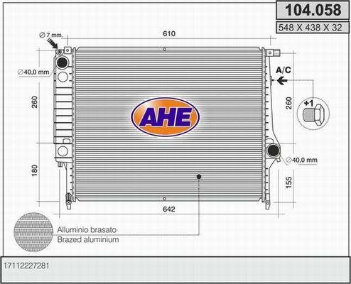 AHE 104.058 - Радіатор, охолодження двигуна autozip.com.ua