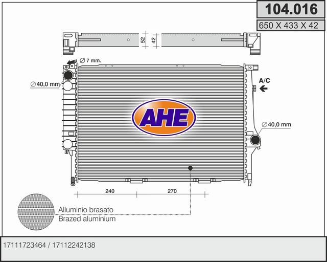 AHE 104.016 - Радіатор, охолодження двигуна autozip.com.ua