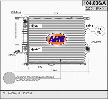 AHE 104.036/A - Радіатор, охолодження двигуна autozip.com.ua
