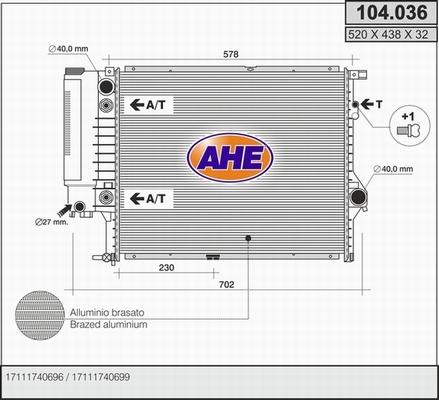 AHE 104.036 - Радіатор, охолодження двигуна autozip.com.ua
