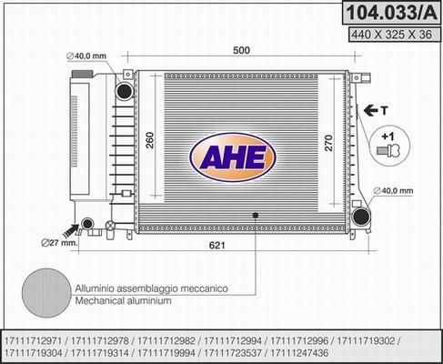 AHE 104.033/A - Радіатор, охолодження двигуна autozip.com.ua